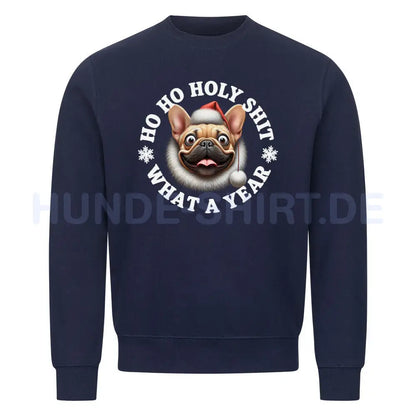 Premium Sweatshirt "Frenchie Fawn - HO HO..." Navy Blue – hunde-shirt.de