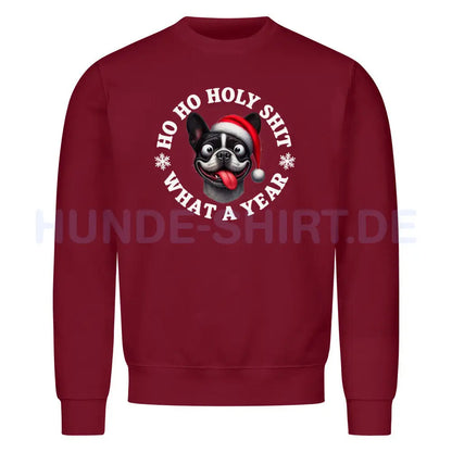 Premium Sweatshirt "Frenchie - HO HO..." Burgunder – hunde-shirt.de