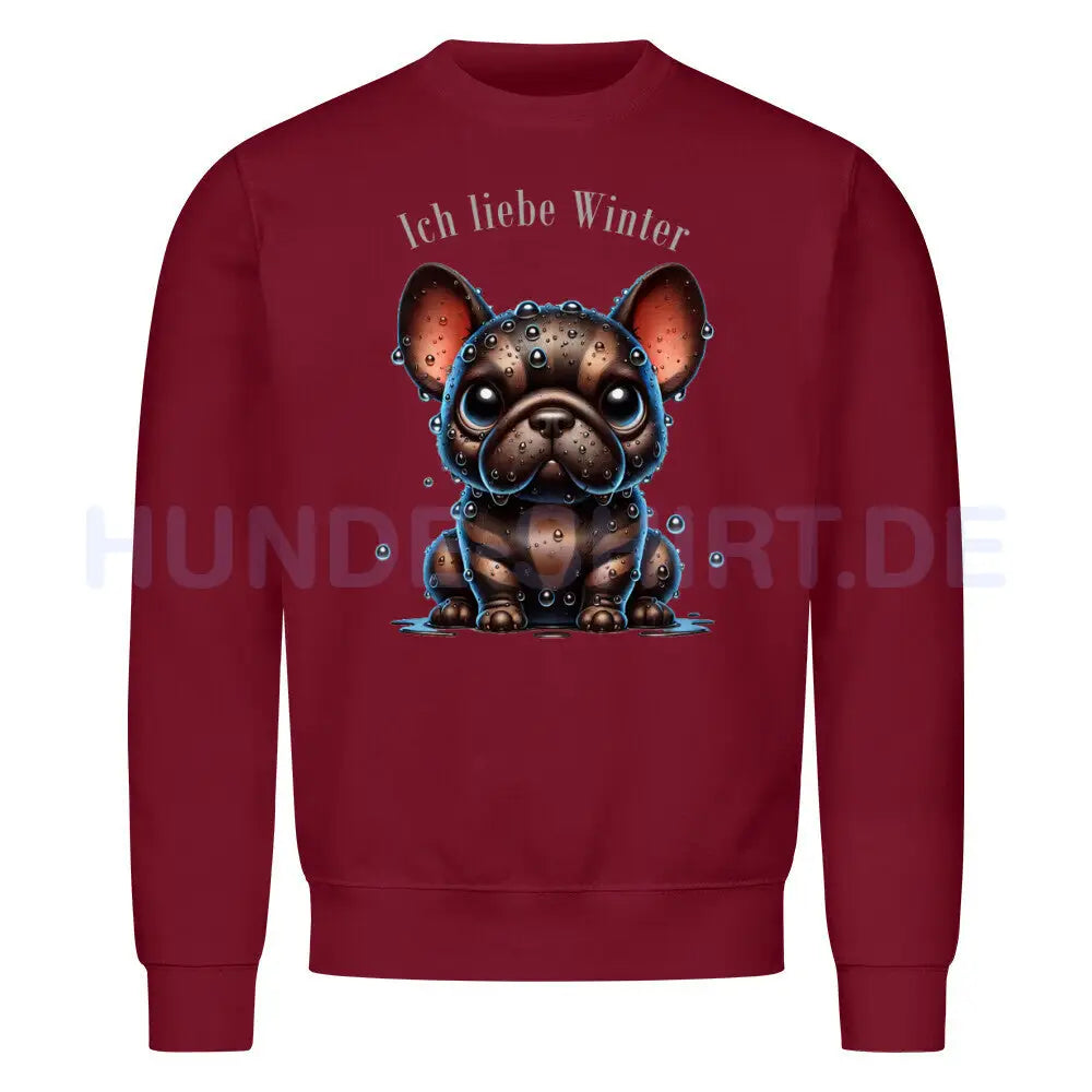 Premium Sweatshirt "Frenchie - Ich liebe Winter II" Burgunder – hunde-shirt.de