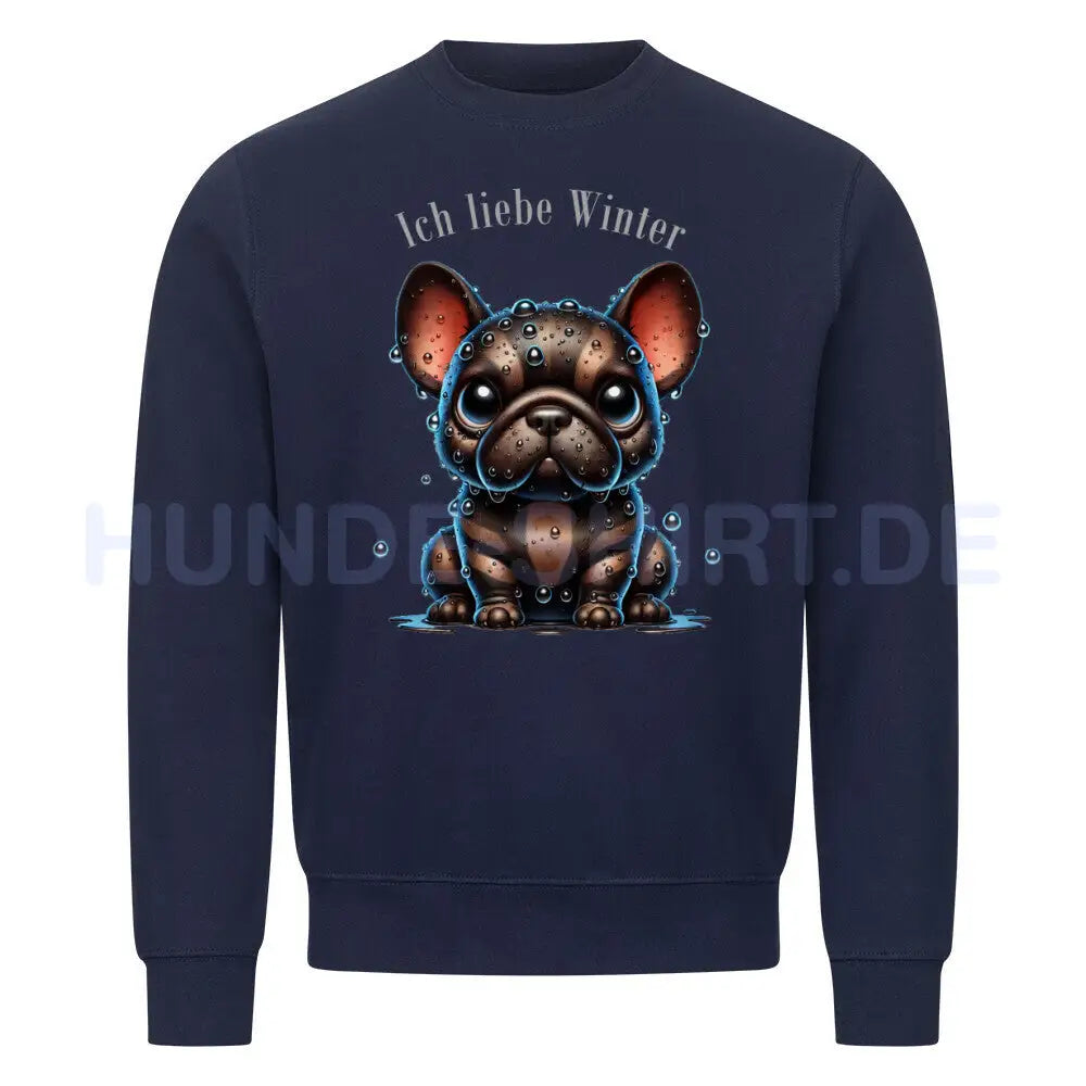 Premium Sweatshirt "Frenchie - Ich liebe Winter II" Navy Blue – hunde-shirt.de