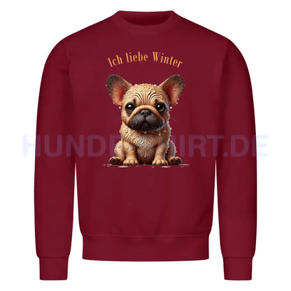 Premium Sweatshirt "Frenchie - Ich liebe Winter" Burgunder – hunde-shirt.de