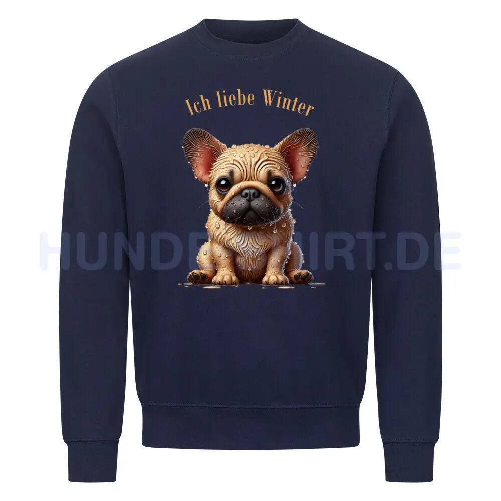 Premium Sweatshirt "Frenchie - Ich liebe Winter" Navy Blue – hunde-shirt.de