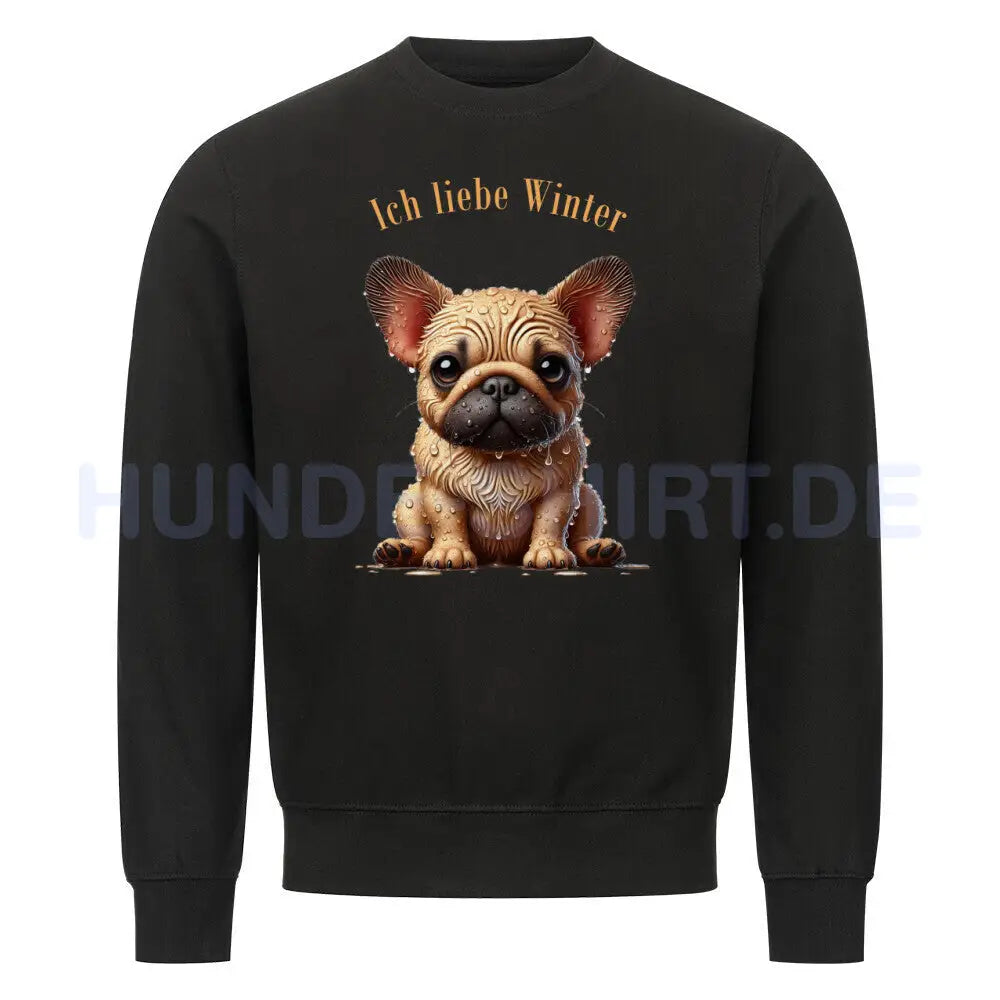 Premium Sweatshirt "Frenchie - Ich liebe Winter" Schwarz – hunde-shirt.de