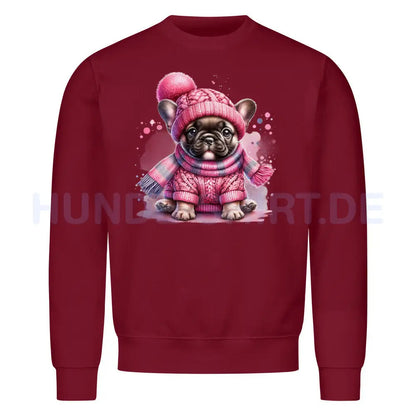 Premium Sweatshirt "Frenchie - Wintermädchen" Burgunder – hunde-shirt.de