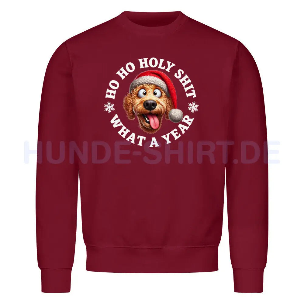 Premium Sweatshirt "Golden Doodle - HO HO..." Burgunder – hunde-shirt.de