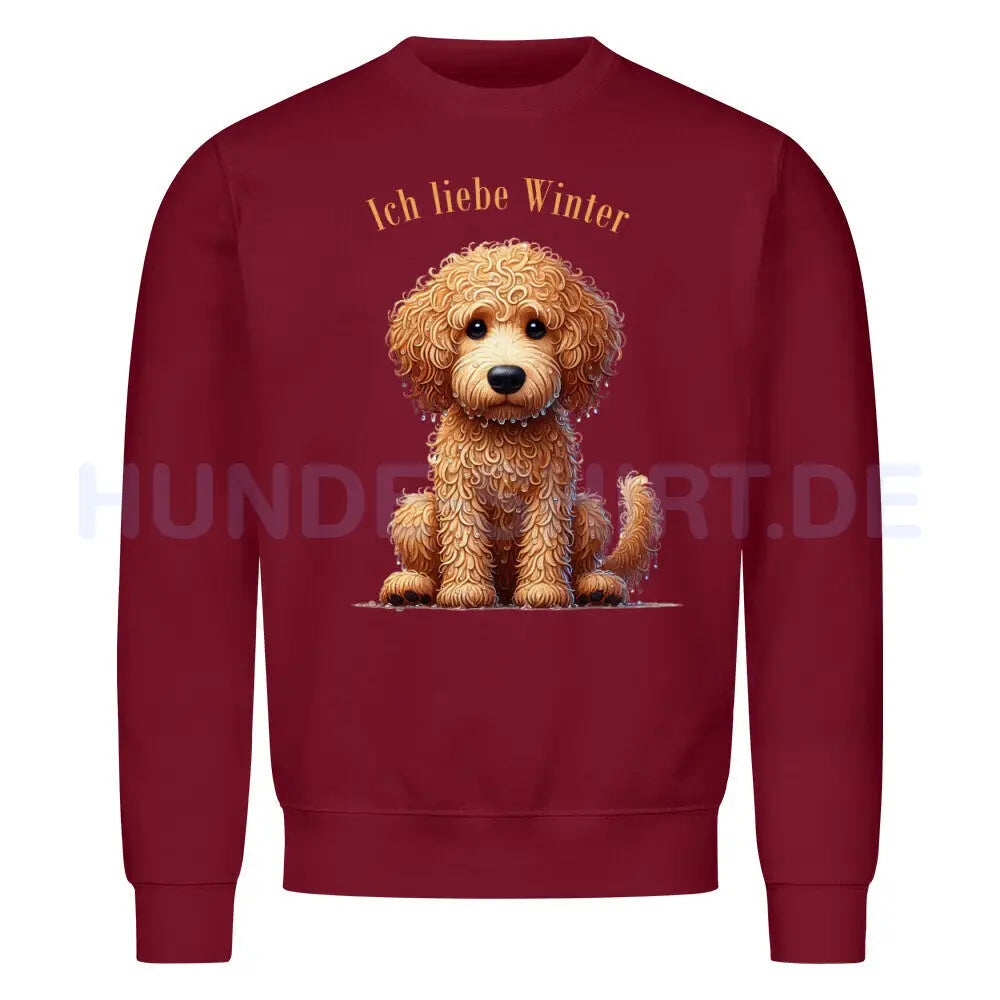 Premium Sweatshirt "Golden Doodle - Ich liebe Winter" Burgunder – hunde-shirt.de