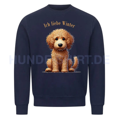 Premium Sweatshirt "Golden Doodle - Ich liebe Winter" Navy Blue – hunde-shirt.de