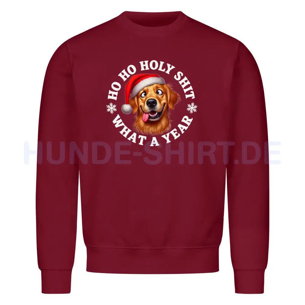 Premium Sweatshirt "Golden Retriever - HO HO..." Burgunder – hunde-shirt.de