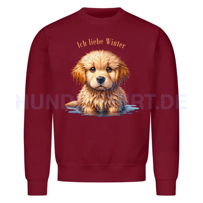 Premium Sweatshirt "Golden Retriever - Ich liebe Winter" Burgunder – hunde-shirt.de