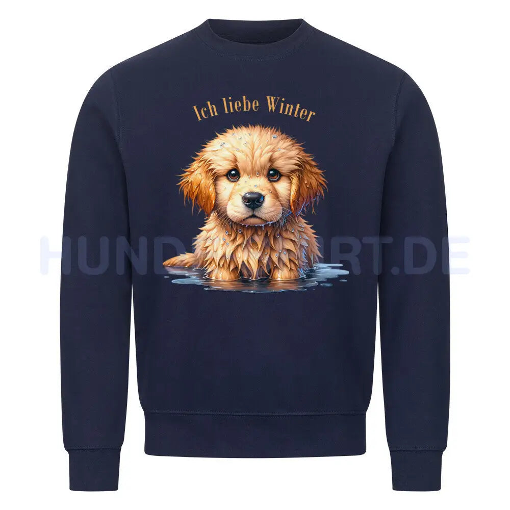 Premium Sweatshirt "Golden Retriever - Ich liebe Winter" Navy Blue – hunde-shirt.de