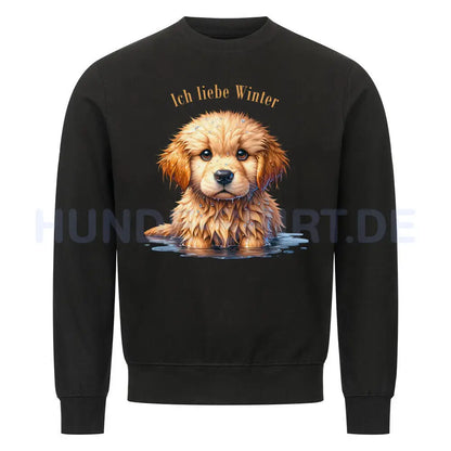 Premium Sweatshirt "Golden Retriever - Ich liebe Winter" Schwarz – hunde-shirt.de