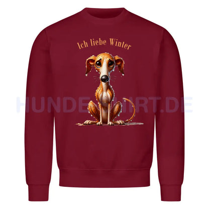 Premium Sweatshirt "Greyhound - Ich liebe Winter" Burgunder – hunde-shirt.de