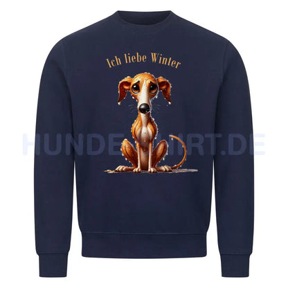 Premium Sweatshirt "Greyhound - Ich liebe Winter" Navy Blue – hunde-shirt.de