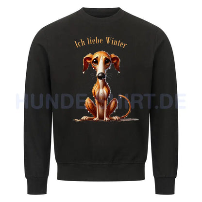 Premium Sweatshirt "Greyhound - Ich liebe Winter" Schwarz – hunde-shirt.de