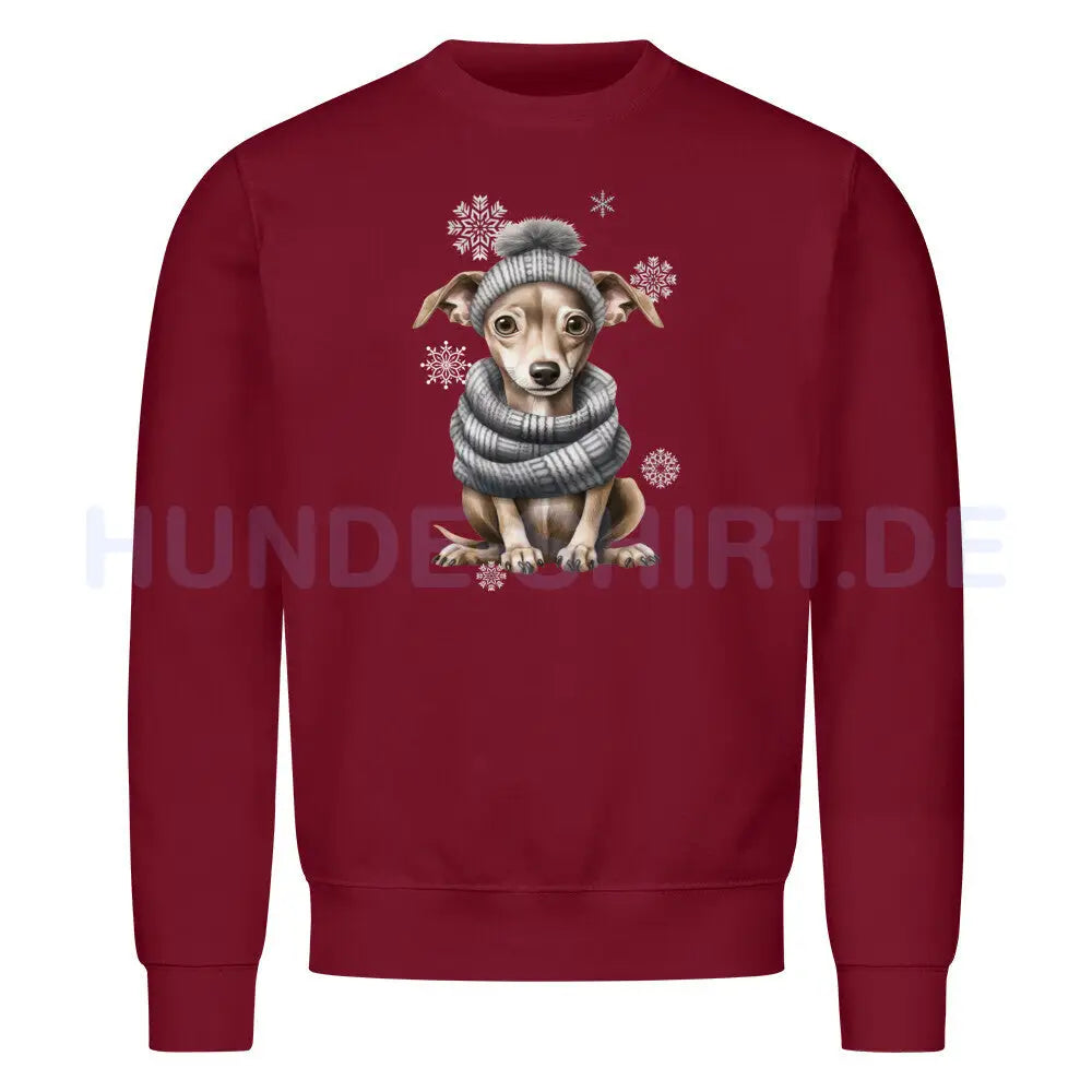 Premium Sweatshirt "Greyhound Winter grau" Burgunder – hunde-shirt.de