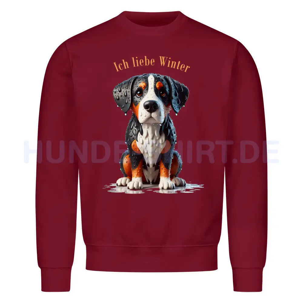 Premium Sweatshirt "Großer Schweizer - Ich liebe Winter" Burgunder – hunde-shirt.de