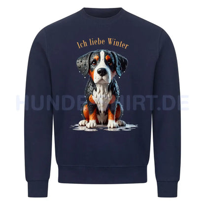 Premium Sweatshirt "Großer Schweizer - Ich liebe Winter" Navy Blue – hunde-shirt.de