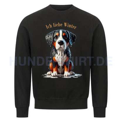 Premium Sweatshirt "Großer Schweizer - Ich liebe Winter" Schwarz – hunde-shirt.de