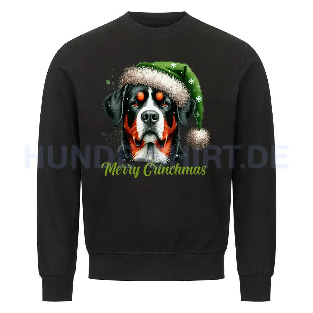 Premium Sweatshirt "Großer Schweizer Sennenhund - Merry Grinchmas" Schwarz – hunde-shirt.de