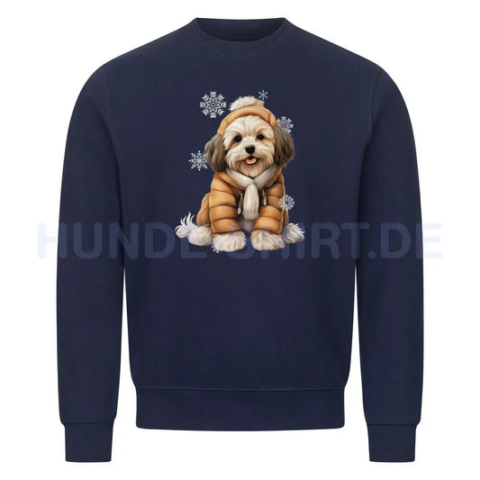 Premium Sweatshirt "Havaneser Winterjacke" Navy Blue – hunde-shirt.de