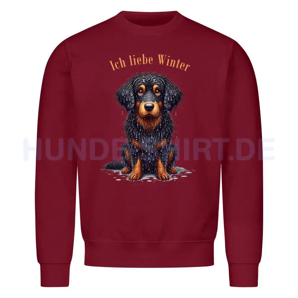 Premium Sweatshirt "Hovawart - Ich liebe Winter" Burgunder – hunde-shirt.de