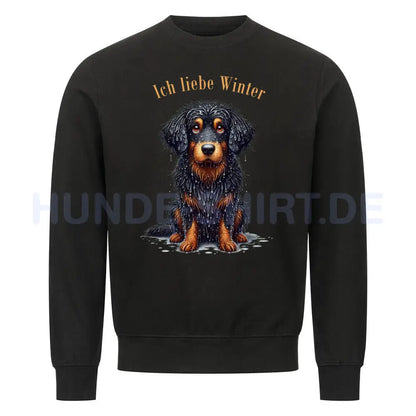 Premium Sweatshirt "Hovawart - Ich liebe Winter" Schwarz – hunde-shirt.de