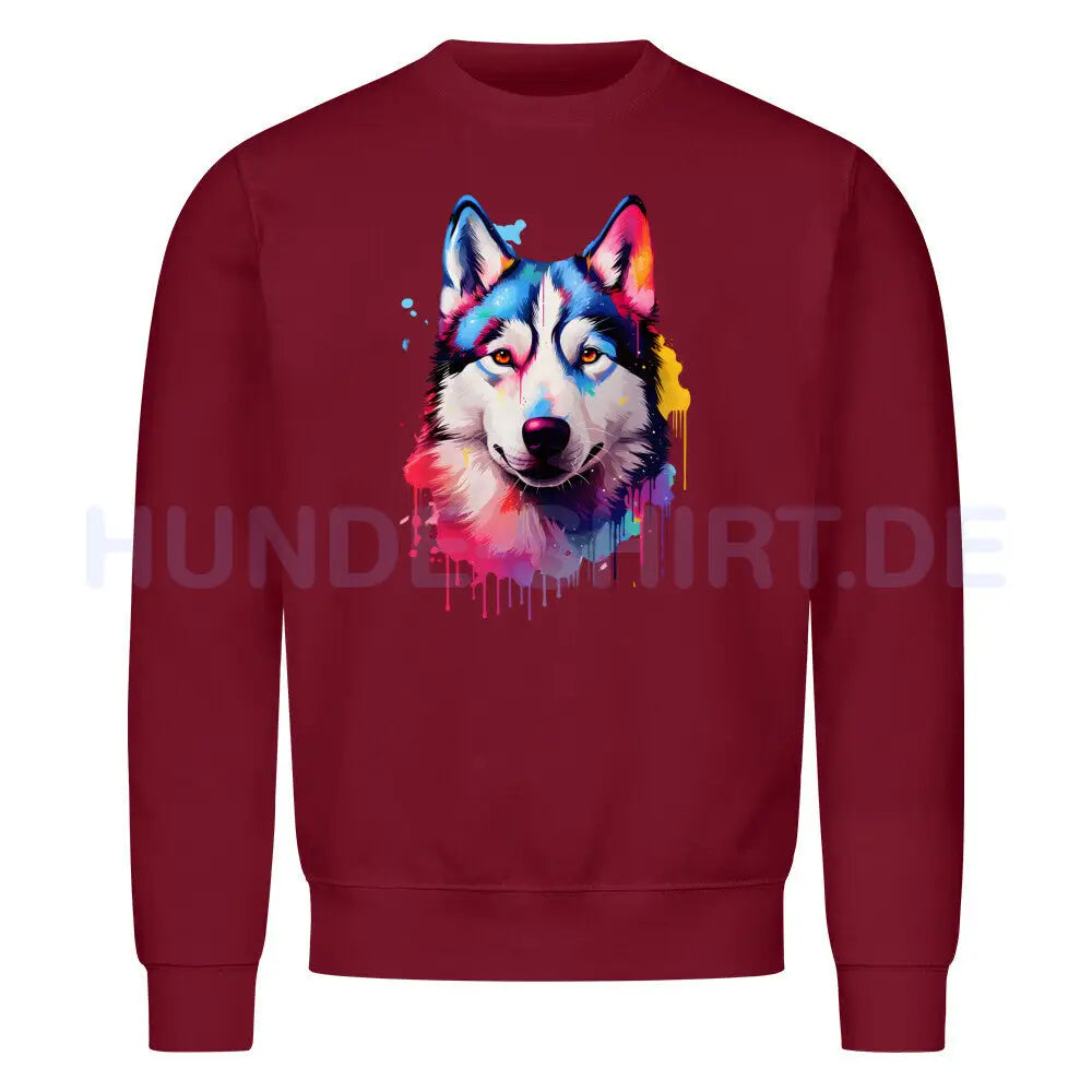 Premium Sweatshirt "Husky - Paint" Burgunder – hunde-shirt.de