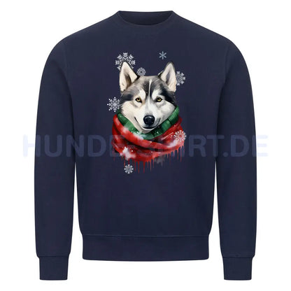 Premium Sweatshirt "Husky Winter" Navy Blue – hunde-shirt.de