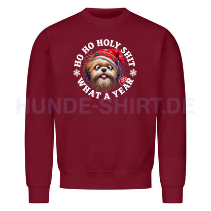 Premium Sweatshirt "Lhasa Apso - HO HO..." Burgunder – hunde-shirt.de