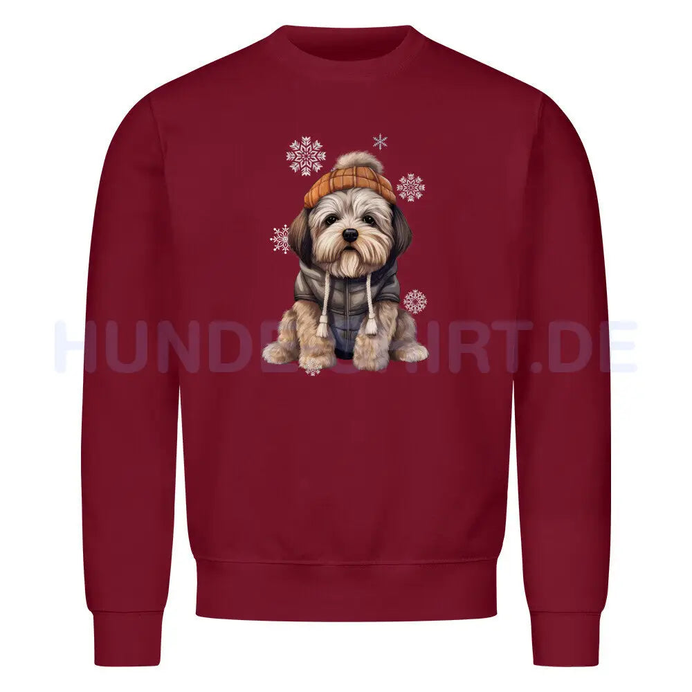 Premium Sweatshirt "Lhasa Apso - Winterbub" Burgunder – hunde-shirt.de