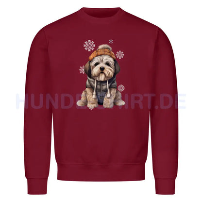 Premium Sweatshirt "Lhasa Apso - Winterbub" Burgunder – hunde-shirt.de