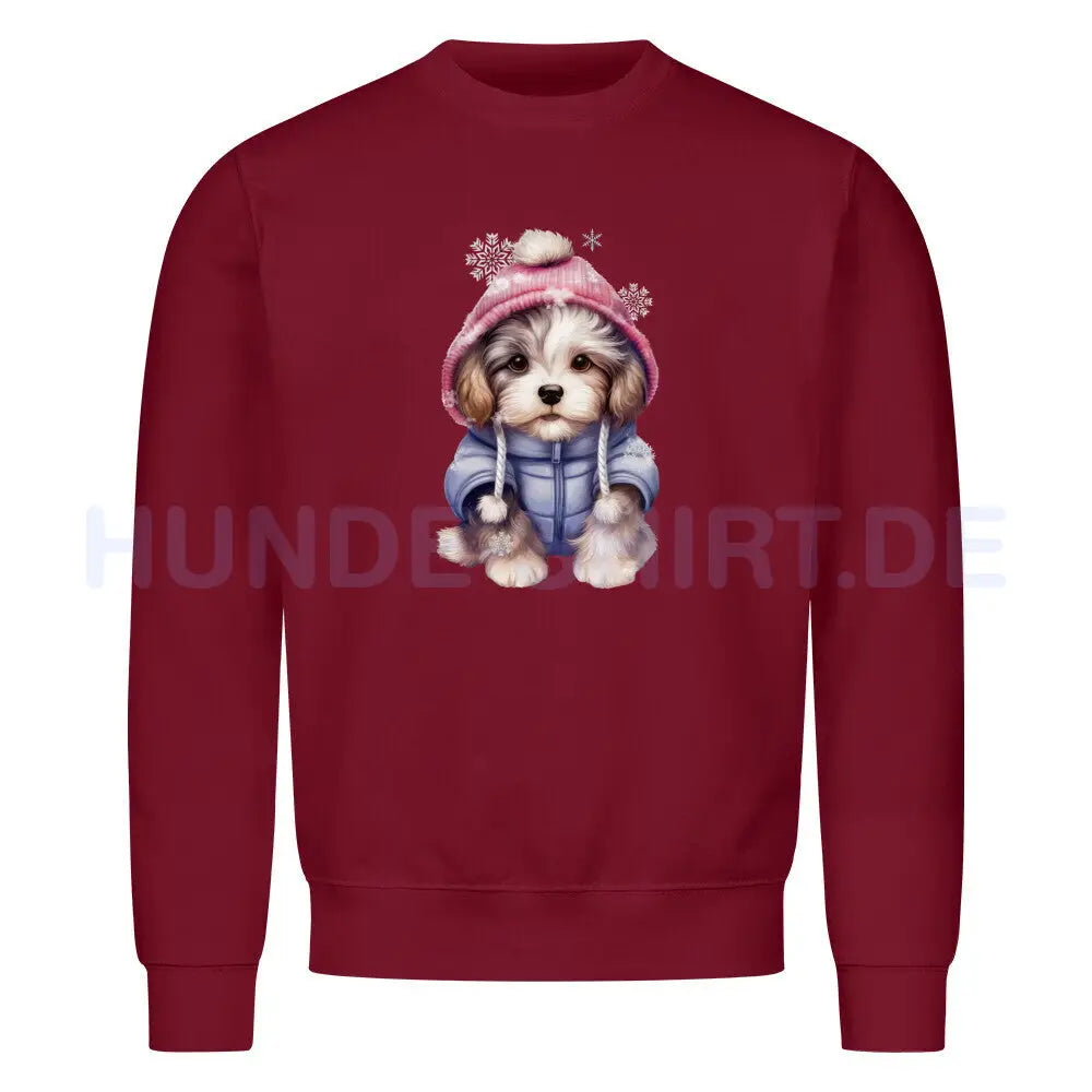 Premium Sweatshirt "Lhasa Apso - Wintermädchen" Burgunder – hunde-shirt.de