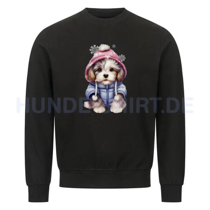 Premium Sweatshirt "Lhasa Apso - Wintermädchen" Schwarz – hunde-shirt.de