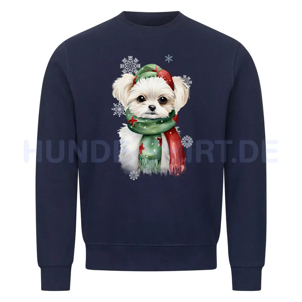 Premium Sweatshirt "Malteser Winter" Navy Blue – hunde-shirt.de