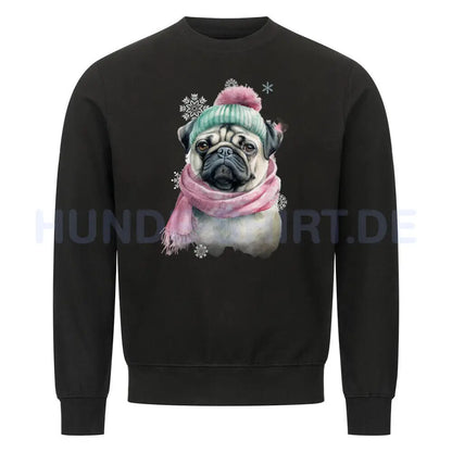 Premium Sweatshirt "Mops Winter rosa" Schwarz – hunde-shirt.de