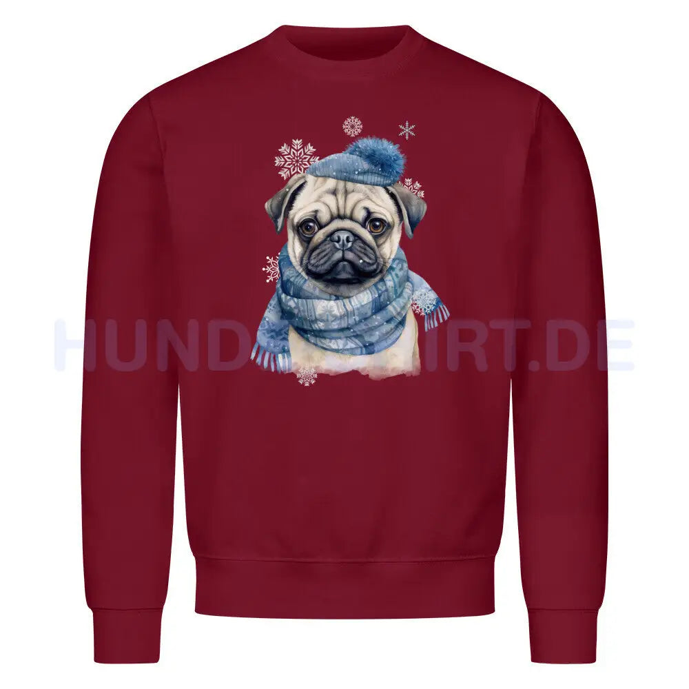 Premium Sweatshirt "Mops Winter" Burgunder – hunde-shirt.de