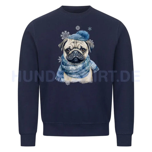 Premium Sweatshirt "Mops Winter" Navy Blue – hunde-shirt.de