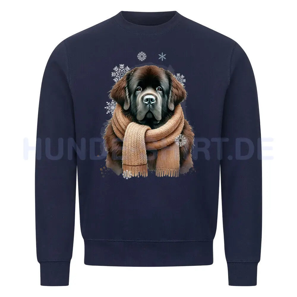 Premium Sweatshirt "Neufundländer braun Winter" Navy Blue – hunde-shirt.de