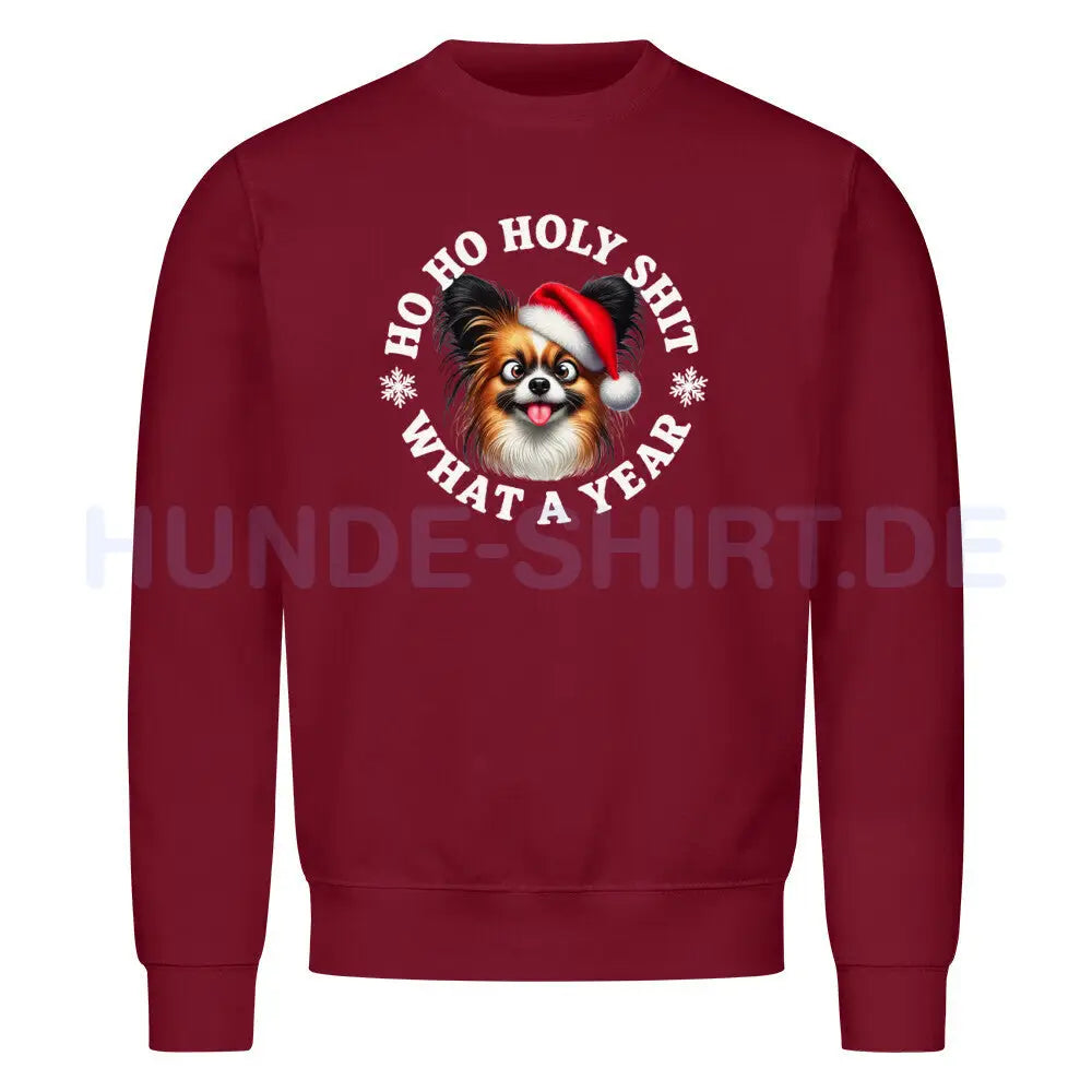 Premium Sweatshirt "Papillon - HO HO..." Burgunder – hunde-shirt.de