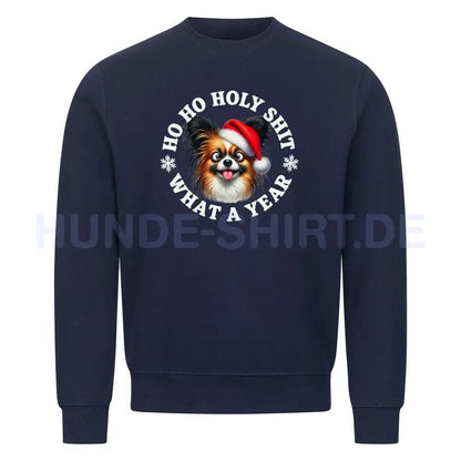 Premium Sweatshirt "Papillon - HO HO..." Navy Blue – hunde-shirt.de