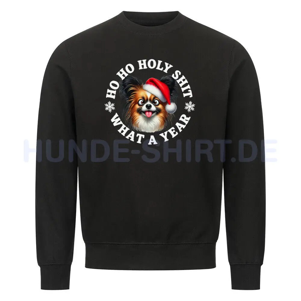 Premium Sweatshirt "Papillon - HO HO..." Schwarz – hunde-shirt.de