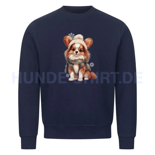 Premium Sweatshirt "Papillon -Winter" Navy Blue – hunde-shirt.de