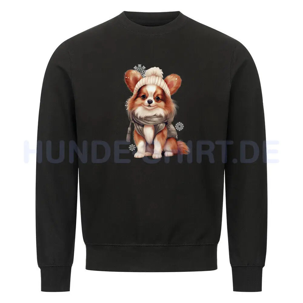 Premium Sweatshirt "Papillon -Winter" Schwarz – hunde-shirt.de