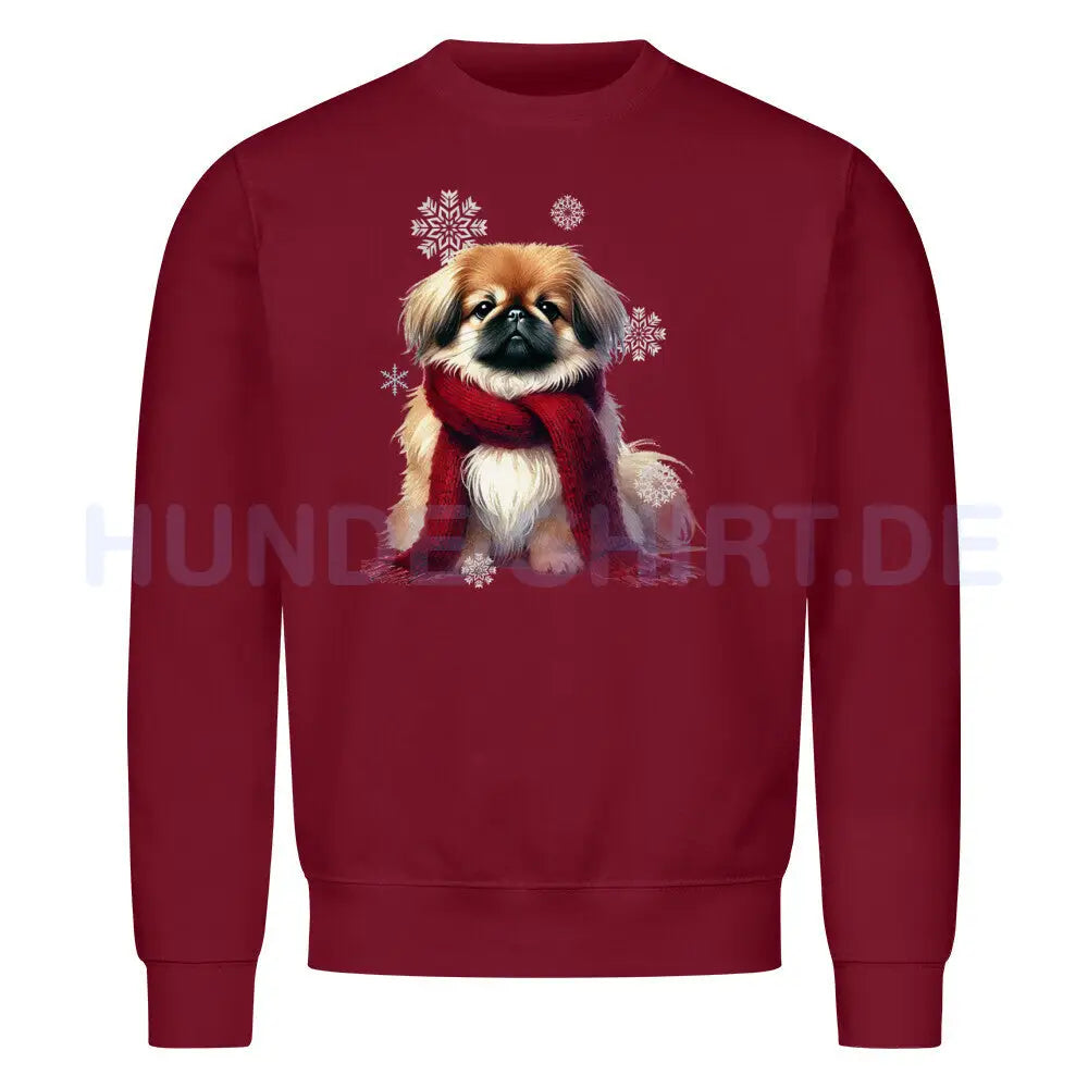 Premium Sweatshirt "Pekingese Winter" Burgunder – hunde-shirt.de