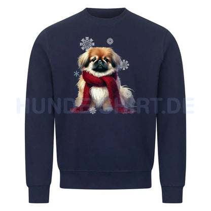 Premium Sweatshirt "Pekingese Winter" Navy Blue – hunde-shirt.de