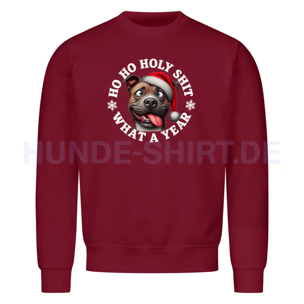 Premium Sweatshirt "Pit Bull - HO HO..." Burgunder – hunde-shirt.de