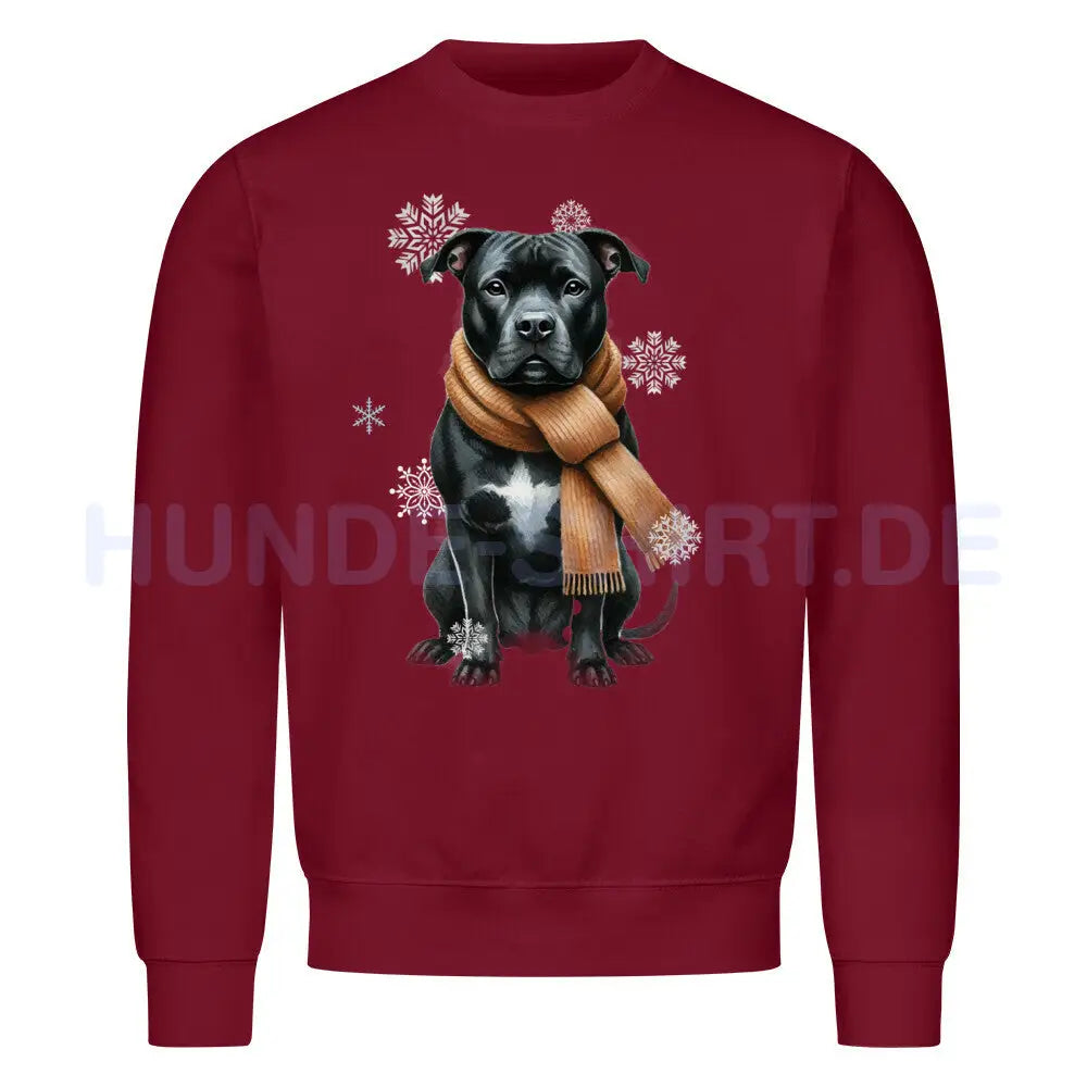 Premium Sweatshirt "Pit Bull schwarz Winter" Burgunder – hunde-shirt.de