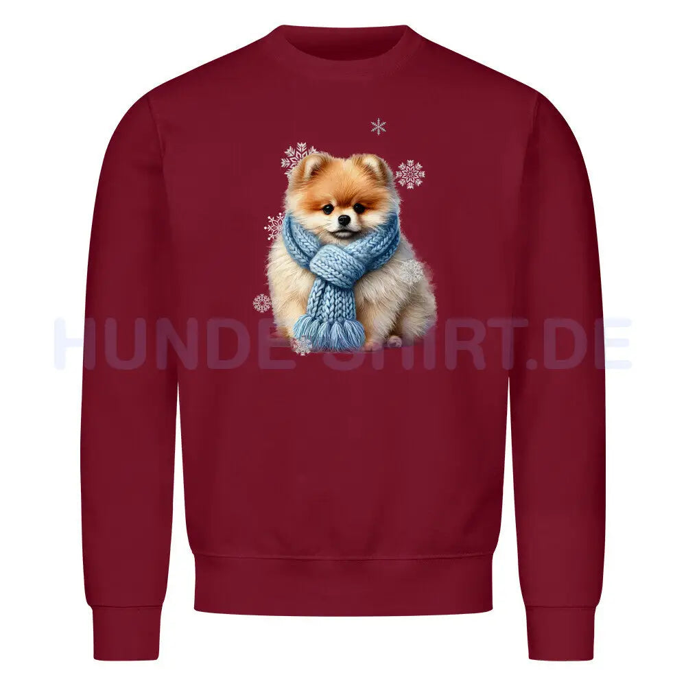 Premium Sweatshirt "Pomeranian Beige Winter" Burgunder – hunde-shirt.de