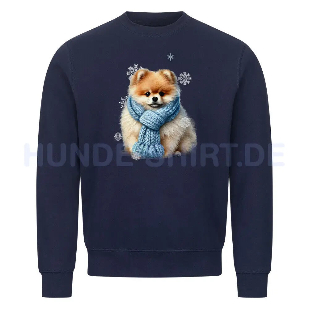 Premium Sweatshirt "Pomeranian Beige Winter" Navy Blue – hunde-shirt.de