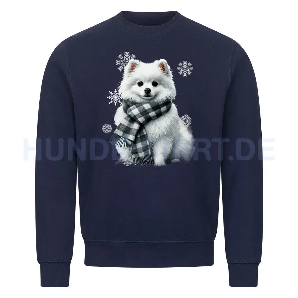 Premium Sweatshirt "Pomeranian weiß Winter" Navy Blue – hunde-shirt.de